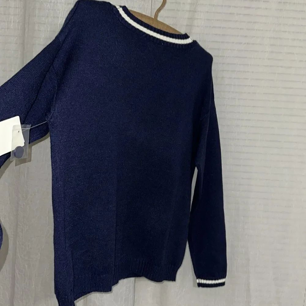 Pink Republic XS-S Navy White Stripe Knit Button V-Neck Cardigan with Pockets - Picture 11 of 16